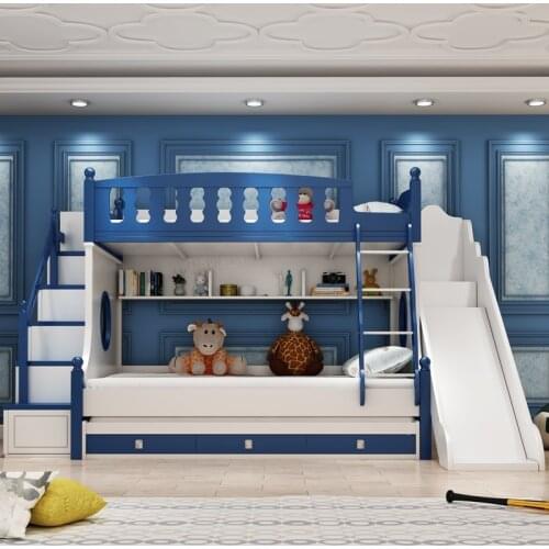 Childrens Bed Height-Adjustable Bed Ladder Bunk Bed Slide Bed Multi-Function Combination Bed 1.35 M Bunk Bed