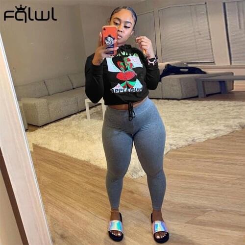 FQLWL Graphic Oversized Hoodie Women Lace Up Streetwear Cropped Hoodie Female Red Black Hooded Sweatshirt Ladies Hoodies 2021