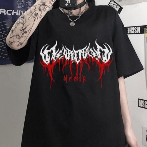 Gothic dark women tshirts oversize tee punk black graphic clothes kpop harajuku streetwear femme tshirt hip hop Short sleeve