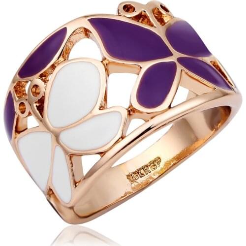 Hollow Purple White Butterfly Cocktail Large Ring For Women Girls Finger Jewelry Statement Anel Feminino Bague Rose Gold Color