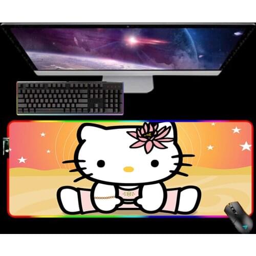 RGB Cute Kawaii Hellos Cat Kitties Gaming Mouse Pad XL Mousepad Keyboard Mat Mause Pad Rubber No-slip with Backlit Deskmat 90X30