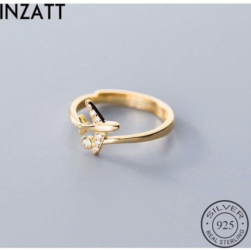 INZATT Real 925 Sterling SilverZircon Aircraft Adjustable Ring For Woman Party Fine Jewelry Minimalist Bohemian Accessories