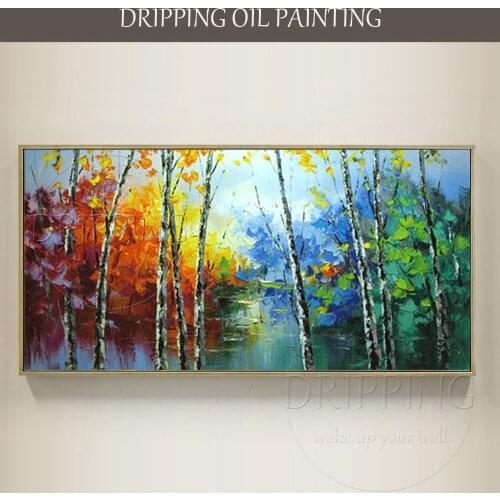 Artist Hand-painted High Quality Unframed Modern Wall Art Picture Abstract Colorful Lake Landscape Oil Painting for Living Room