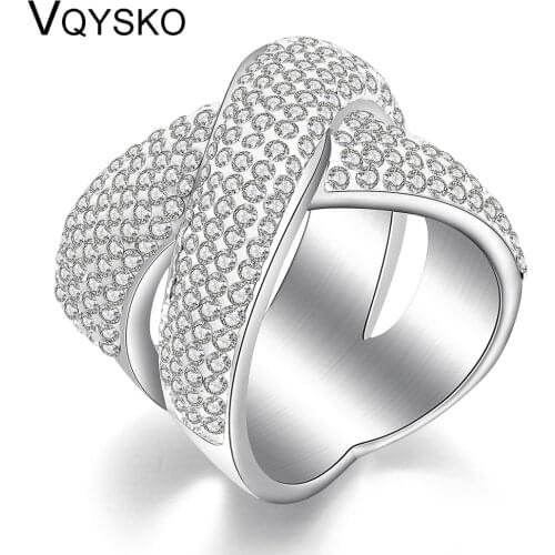 Fashion Jewelry Cross Ring With Crystal Paved Trendy Stainless Steel Austrian Crystals Womens Rings For Party Gift