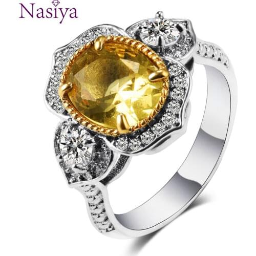 Nasiya Romantic Yellow Citrine Created Gemstone 925 Sterling Sliver Ring For Women Girls Party Wedding Engagement Gift Wholesale