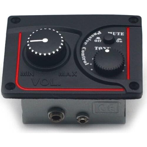 Square Guitar Equalizer with Volume and Tone Control Passive Control EQ 62x47MM Black