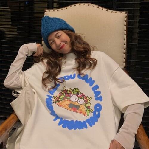 Summer Female Korean Harajuku Lazy Loose Print T-shirt Womens T-shirts Tops Japanese Kawaii Ladies Ulzzang Clothes For Women