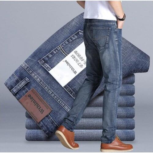 2019 Autumn Winter New Mens Stretch-fit Jeans Business Casual Classic Style Fashion Denim Trousers Male Black Blue Gray Pants