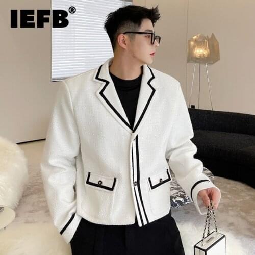 IEFB Korean Trend Light Luxury Color Contrast Thick Suit Coat Mens Autumn French Loose Casual Woven Fabric Short Blazer 9Y9263