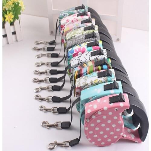3m 5m Retractable Dog Leash 11 Colors Fashion Printed Puppy Auto Traction Rope Nylon Walking Leash for Small Dogs Cats Pet Leads