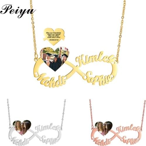 Custom Name Necklace Infinity Personalized Letter Heart Photo Text Necklace Stainless Steel Best Friends Graduation Gift Jewelry