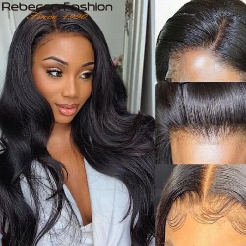 Rebecca 30 inch Body Wave Wig Remy Transparent Lace Frontal Wig Brazilian 13x4 Lace Front Human Hair Wigs For Woman 180% Density
