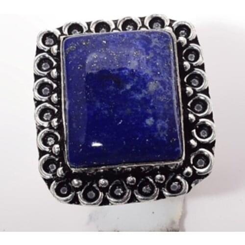 Genuine Lapis Lazuli Ring Silver Overlay over Copper, Hand Made Women Jewelry gift ,USA Size : 7.75 , R6487