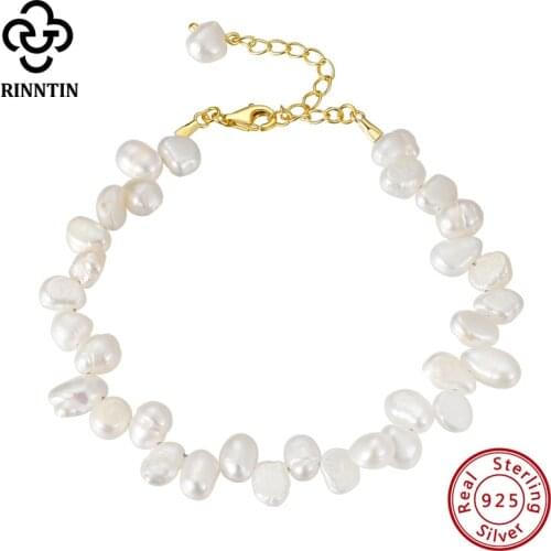 Rinntin 2021 Vintage Freshwater Pearl Bracelet for Women 925 Silver Fashion Girls Adjustable Bangles Chain Fine Jewelry GPB02