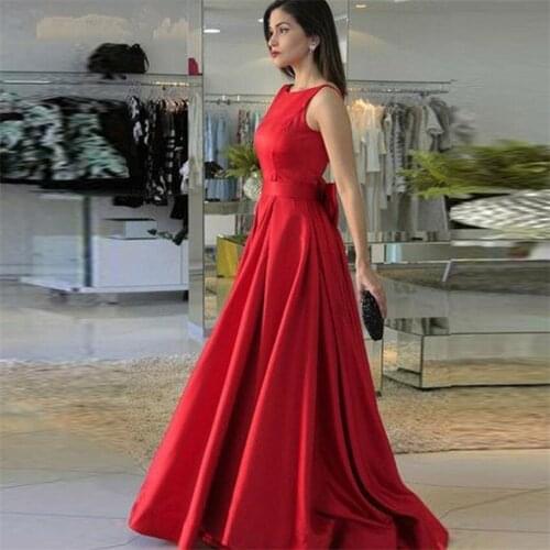 NUOXIFANG Robe De Soiree Luxury Red Satin Evening Dresses Sexy Low Back Bow Simple Elegant Prom Formal Dresses 2020 Custom Made