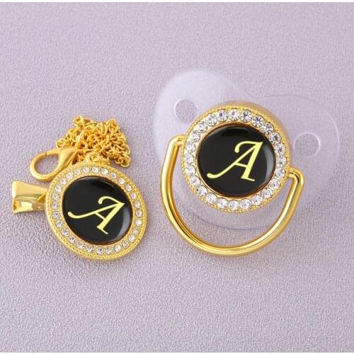 Luxury Bling Bling Rhinestones Transparent 26 Initial Letters Baby Pacifier BPA Free Infant Silicone Orthodontic Pacifier Nipple
