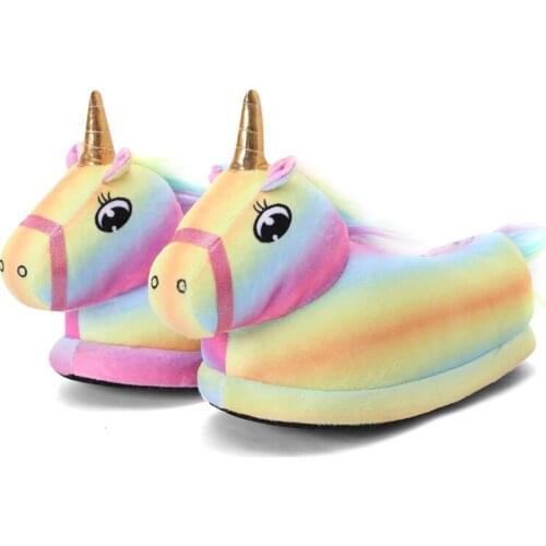 New Fashion Girls Winter Warm Indoor Slippers Cute Animal Cartoon Plush Unicorn Shoes for Unisex Home Shoes House Slippers