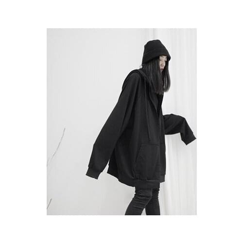 2020 Spring Autumn Plus size Women Loose Big pocket Black Hooded Sweatshirt Gothic Cape jacket Oversized Female Casual Outerwear