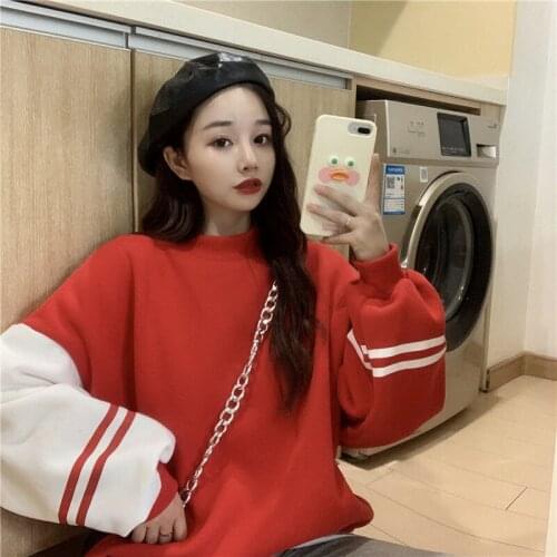 Funny Oversize Hoodie O Neck Sweatshirt Autumn Women Loose Funny Tops Hip Hop Pollover High Street Korean Style Hoodies Coats