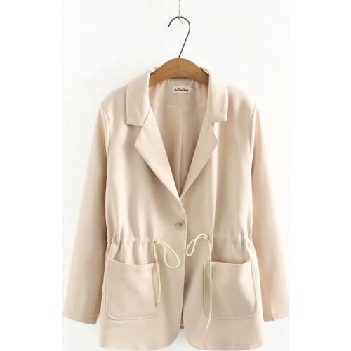 Womens Jacket female oversize spring autumn 2021 pocket Single button Drawstring Womens office blazers black apricot