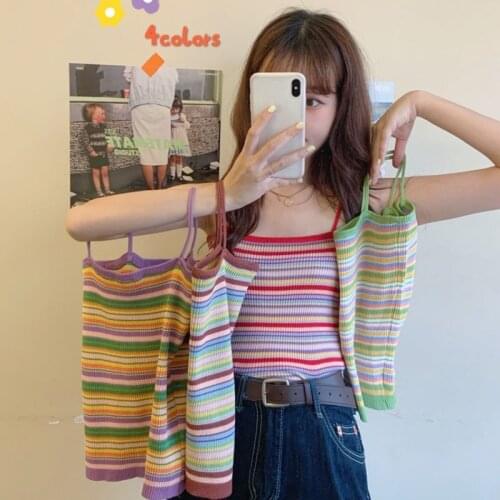 Women Tanks Tops Striped Knitted Camisole Womens Summer 2021 Top Camis Crop Top For Women