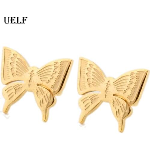 Uelf New Korean Elegant Cute Butterfly Stud Earrings For Women Girls Simeple Lovely Boucle D'oreille Gifts