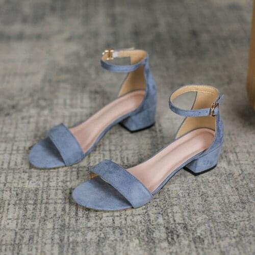LLUUMIU suede heels women 2021 Ankle Strap Square Heels Women Sandals Summer Open Toe Chunky Heels Ladies One Word Lace Sandals