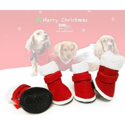 Winter Dog Shoes Warm Berber Fleece Festival Shoe Pet Boots Footwear Cat Dog Christmas Shoes Warm Velvet Red Shoes Dog Booties