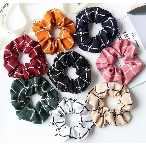 2021 New Designs 8pcs/set Wholesale Lady Office Scrunchies Multicolor Plaid Hair Schrunchies Pack Cotton Hair Ties