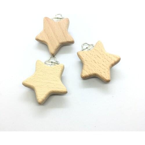 25PCS Natural Beech Wooden Star Shape Baby Pacifier Clips