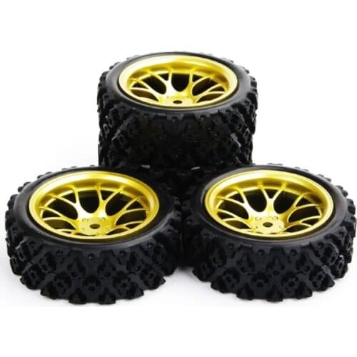 4Pcs DHG PP0487 1/10 Rubber Rally Tires and Wheel Rim with 6mm Offset 12mm Hex Fit 1:10 Racing Off Road Car Model
