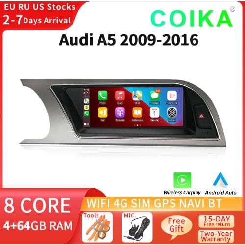 8 Core Android 10 System Car GPS Navi Receiver For Audi A5 2009-2016 WIFI 4G Carplay 4+64GB Google BT IPS Touch Multimedia