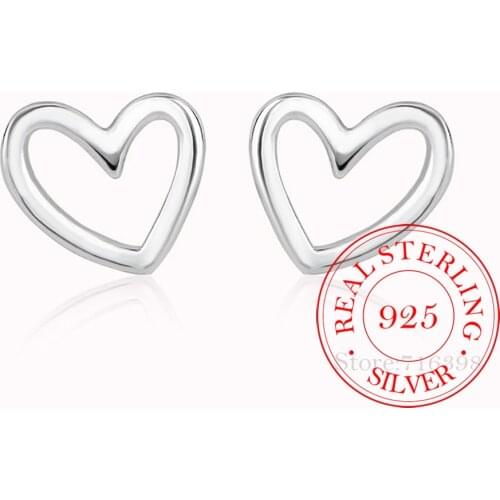 925 Sterling Silver Hollow Heart Stud Earrings for Women School Girl Gift Bijoux Pendientes Brincos Mujer A128