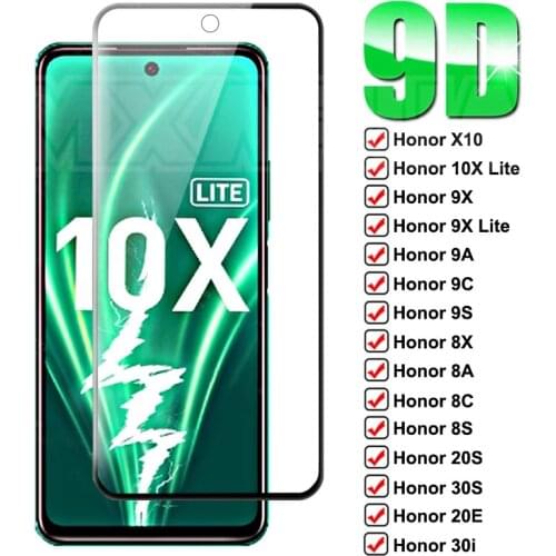 9D Protective Glass For Honor 10X 9X Lite X10 8X 8A 8C 8S Tempered Screen Protector Honor 9A 9C 9S 20S 30S 20E 30i 20i 10i Glass