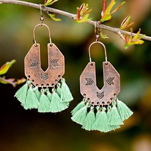 DOUVEI Bohemian Green Tassel Earrings For Women Oorbellen Ethnic Geometric Alloy Fringed Dangle Earring Charm Jewelry HQE1068