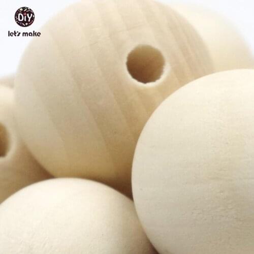 Lets Make 20pc Unfinished Natural Wood Beads 30mm Large Round Ball Wood Teething Beads DIY Handmade Wooden Teether Baby Teether