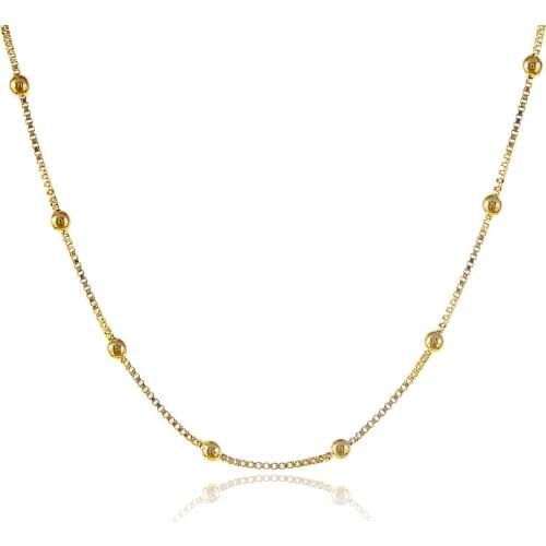 Fashion pure gold color 2mm bax chain with ball chain necklace for women Men ,24k gold GP necklaces 60cm long chain necklace