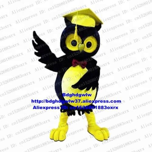 Black Yellow Long Fur Owl Owlet Mascot Costume Adult Cartoon Character Suit Large Family Gathering Promotion Ambassador zx2766