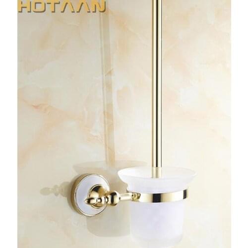 Free Shipping Toilet Brush Holder,ceramic + Solid Brass Construction Base ,Bathroom accessories YT-17812G