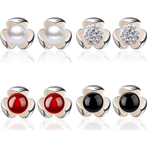 Womens Lovely Clover Wrapped In Pearls Tiny Stud Earrings Cute Minimal Earring Piercing Stud Female Charming Wedding Earrings