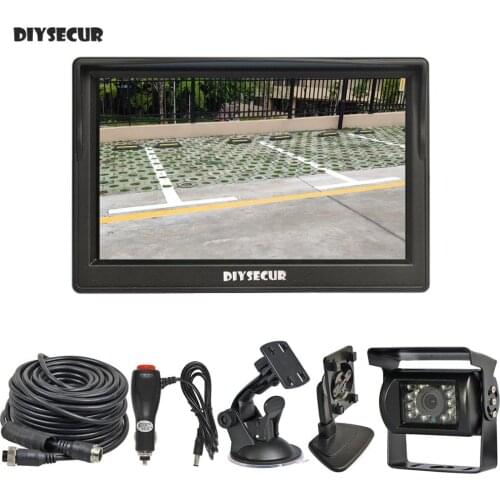 DIYSECUR 5" DC12V-24V 4PIN Reverse Rear View Car Monitor Waterproof CCD Night Vision Backup Bus Truck Camera free Car Charger