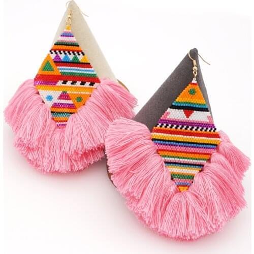 Go2boho Bohemian Ethnic Earrings Women Jewelry Wholesale Pendientes Handmade Miyuki Seed Beads Pink Tassel Earring 2020 Trend