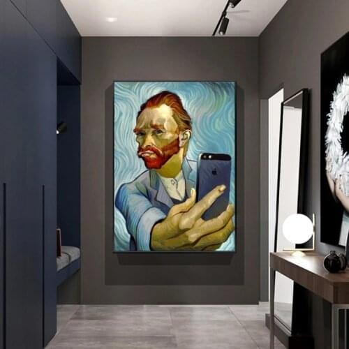 Art Van Gogh Selfie By Phone Canvas Paintings on The Wall Art Posters and Prints Abstract Portrait of Van Gogh Pictures Cuadros