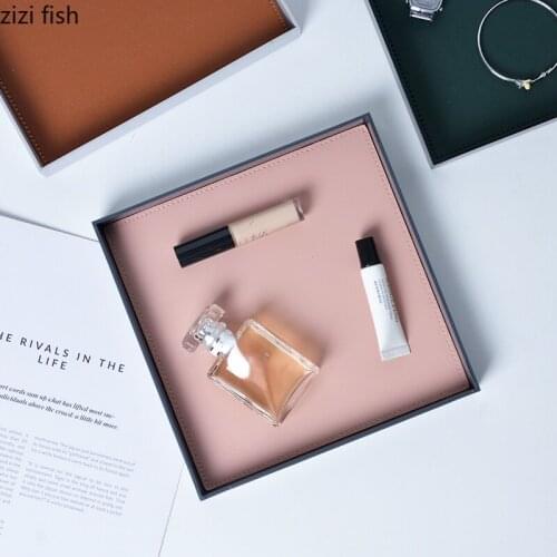 Creative Leather Pad Square Storage Tray Desktop Decoration Dressing Table Cosmetics Jewelry Storage Box Perfume Key Tray Decor
