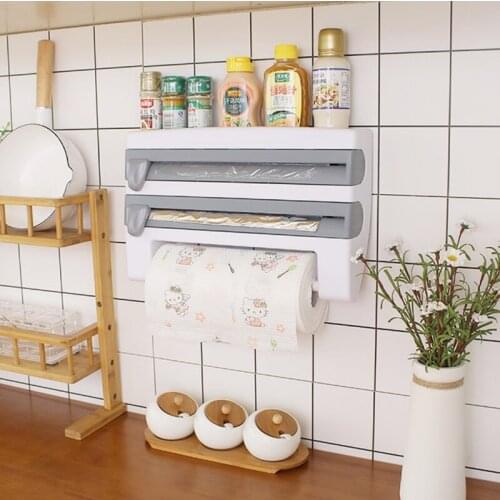 Kitchen Refrigerator Hang Film Storage Cutting Holder Wrap Cutter Tin Sheets Paper Towel Holder Kitchen Shelf Hook