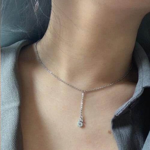 Small Lucky Number Charm Pendant Y Shape Chain Necklace Classic Gold Color Cubic Zircon Digital Collar Steel Chain DIY Jewelry