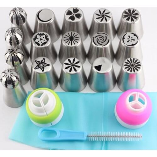 Mujiang 20Pcs Stainless Steel Russian Nozzles Set Sphere Ball Cream Icing Piping Pastry Tips Cake Dessert Decorating Tools