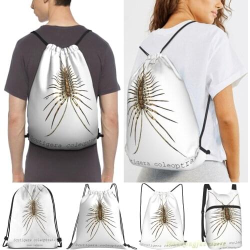 Scutigera Coleoptrata (House Centipede) Men Outdoor Travel Gym Bag Waterproof Drawstring Backpack Women Fitness Sackpack Bag