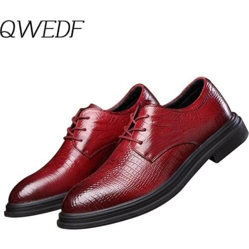 2019 Mens Crocodile Dress Leather Shoes Lace-Up Wedding Party Shoes Mens Business Office Oxfords Flats Men Fashion Z3-82