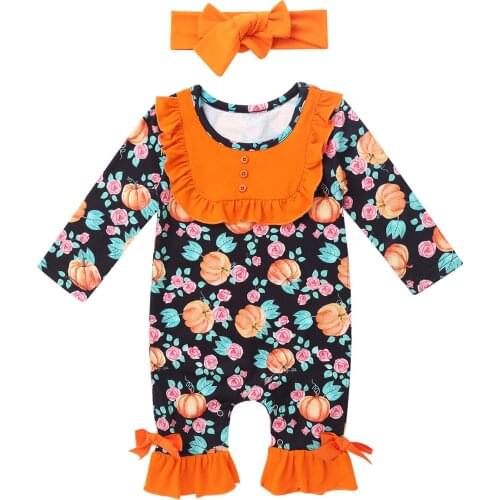 Newborns Infantil Babies Rompers Halloween Dress Up Costume Long Sleeves Pumpink Pattern Jumpsuit Bodysuit for Birthday Party